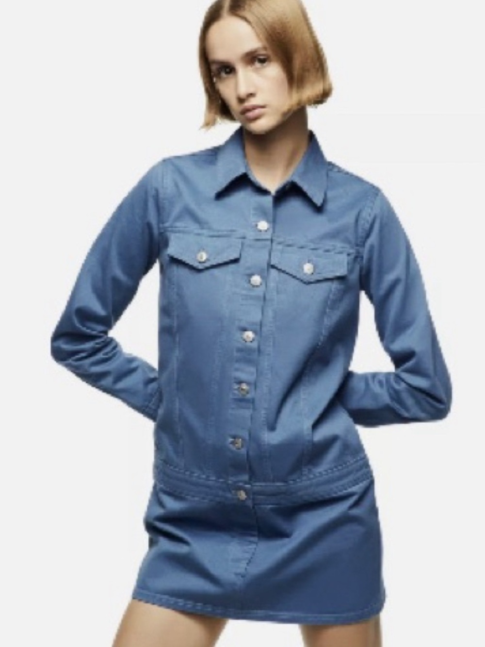 Zara Long Sleeve Button Front Denim Mini Dress Size L NWT Utility Steampunk